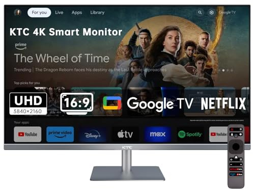 KTC 32 Inch 4K Smart Monitor, Google System UHD (3840x 2160) Smart Monitor with Speakers, Netflix Licensed, Type-C 65W PD, WirelessDisplay, HDR, Hey Google Voice Remot, VESA Support (Renewed)