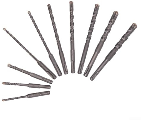 Juego de 10 brocas para hormigón SDS Plus para taladros percutores, cabeza cruzada con punta de carburo para perforación eficiente en piedra natural y artificial, 160 mm y 110 mm de longitud