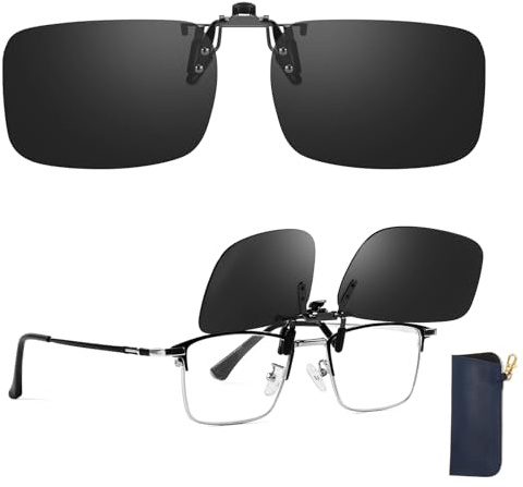 TJUTR Clip-on-solglasögon för män kvinnor, polariserade flip-up-körglasögon med HD-vision och bländskydd, UV400-skydd över receptbelagda glasögon, Grå flip up