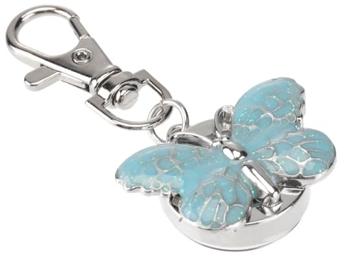 Angoily Orologio da Tasca Portachiavi Farfalla, Quarzo, Metallo Blu, Rotondo, Portatile e Facile da Leggere, per Donne