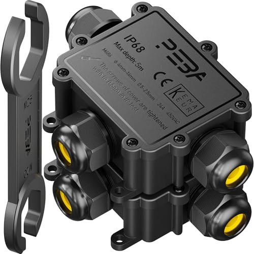 PEBA Abzweigdosen Wasserdicht Verteilerdose IP68 Klemmdose Wasserdichte Kabelverbinder für Aussen Größere 3-Wege Kabelverschraubung 4mm-14mm Schwarz T-Form (2 Stück)