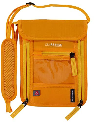 VAN BEEKEN Brustbeutel Herren, Brusttasche Damen, Portemonnaie Jungen Teenager, Brustbeutel Mädchen, Reisepass Organizer, Brustbeutel Kinder, Reisezubehör, Reisegeldbeutel mit RFID 16 x 20 cm