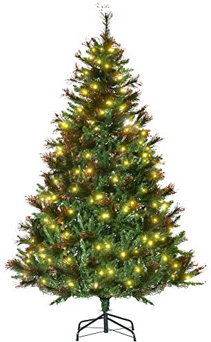 HOMCOM 1.8m 6ft Pre-Lit Christmas Tree Artificial Spruce Xmas Tree Warm White LED Holiday Décor with Metal Stand