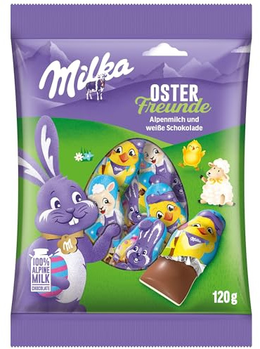 Milka Osterfreunde – Niedliche Schokofiguren aus Alpenmilch- und weißer Schokolade im Osterdesign – 120g