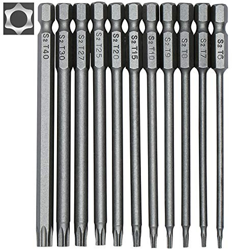 11 Stück Torx lang Schraubendreher Bit Set 1/4 Magnetisch Sternenkopf Schraubenziehe Set T6-T40 100mm Lang Sechskant Schaft Elektrische Torx Bits Satz Werkzeuge (11 pcs)