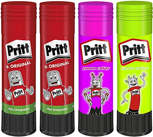Pritt Klebestift Mix Pack, sicherer und kinderfreundlicher Kleber für Kunst und Bastelarbeiten, Klebstoff für Schule & Bürobedarf, 10 x 20g (Grün & Pink), 10 x 22g Original