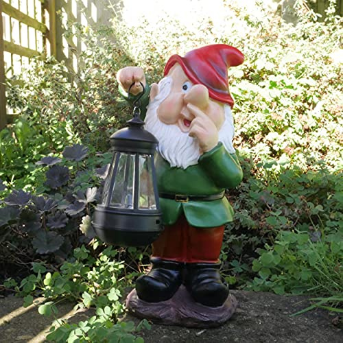 Best Value Here Gnome Garden Ornament Large Gnomes Solar Light Lantern Statue Sculpture Decorative Resin Figurine Law Patio Decoration Home Decor GIFT (Red Hat Solar Power)