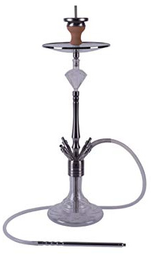 Premium Saphir Shisha Set, Wasserpfeife Shisha Edelstahl Komplettset mit 4 Anschlüsse/Schläuche. 18/8 Schliff, Klickanschluss und Diamanten Molassefänger (Saphir 7.0)