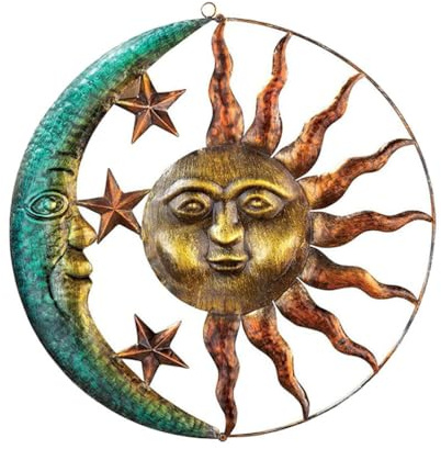 Yardwe Sonne Und Mond Wanddeko Metall, 29cm Durchmesser, Willkommen TüRschild FüR HaustüR, Fotografie Requisiten Und Geschenkidee
