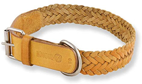 Monkimau Lederhalsband für Hunde, geflochtenes Halsband, Beige (25mm x 45cm)