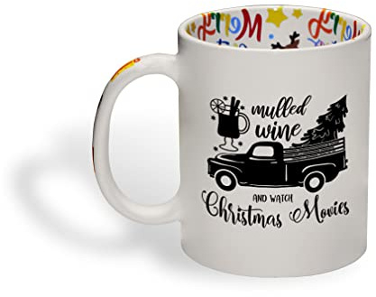Ceramic Christmas Coffee Mug 11 Ounces Mulled Wine and Watch Christmas Movies Style A Funny Tea Cup Christmas Movies Design Only Design Only