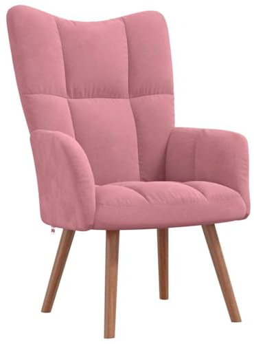 vidaXL Relaxsessel, Sessel mit Stahlrahmen Holzbeinen, Relaxstuhl Polsterstuhl mit Armlehne, Fernsehsessel Polstersessel Wohnzimmer, Modern, Rosa Samt