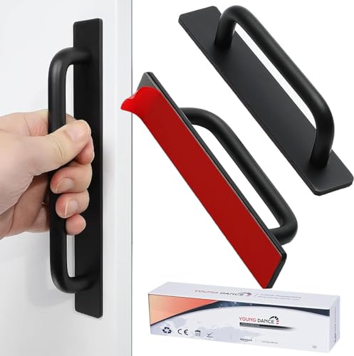 Self-Stick Instant Cabinet Drawer Handles Pulls - 2pcs Aluminum Alloy Drawers Push Pull Handles Helper with Adhesive Door Handle for Kitchen Cabinet Drawer Window Sliding Closet (5.83, Black)