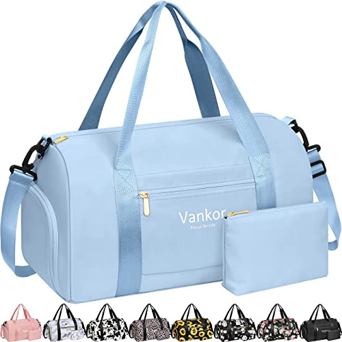 Bolsa de gimnasio para mujer con compartimento para zapatos, impermeable, bolsa deportiva para viajes, fin de semana, playa, yoga, equipaje de noche, para mamá, maternidad, hospital, Blue,