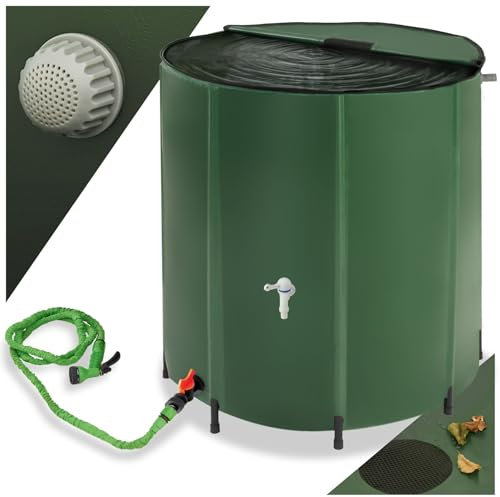 tectake® Récupérateur Eau de Pluie Pliable Réservoir d'eau Cuve Eau de Pluie Filtre en Filet Inoxydable Résistant aux Intempéries pour Arrosage Jardin Potager Plantes Arrosage Gazon - 500 litres