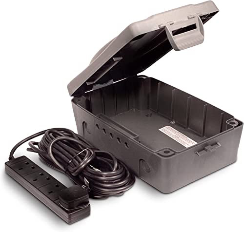 Trade 4 Socket Waterproof Extension Lead with Box - 10 Amp Weatherproof Outdoor Sockets for Christmas Lights, Timers etc- Multipurpose Weatherproof Extension Lead in Grey & Black Color- (1 Pack)