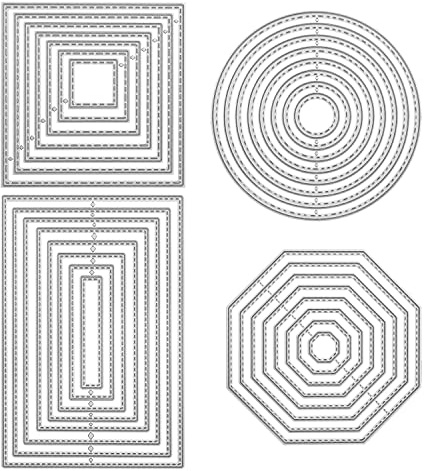 4 Stück Stanzschablone Geometrisch Set Stanzformen Quadratisch Rechteckig Kreis Rahmen Achteck Schneiden Prägeschablonen Prägung Schablone Stanzschablonen für DIY Scrapbooking Album Karten Basteln