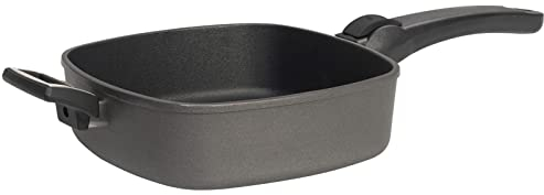 SKK große viereckige Grillpfanne 28x28 cm - ohne Induktion - hohe eckige Antihaft Bratpfanne mit Gegengriff & abnehmbaren Stiel - Made in Germany