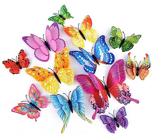 Kireida® 24 Stück 3D-Schmetterlings-Wanddekoration, mit Magneten, Schmetterlingsaufklebern, für Partydekorationen, Schlafzimmer, Kinderzimmer, Hochzeit und Mehr