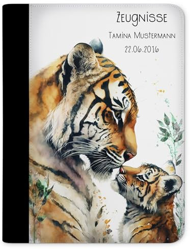 CreaDesign Customize A4 Zeugnismappe für Kinder - 26.7 x 32.7 x 1 cm, erweiterbar auf bis zu 20 Fächer, Sichtbuch ohne Klarsichthüllen, Tiger Familie Design, Dokumentenmappe für Schüler