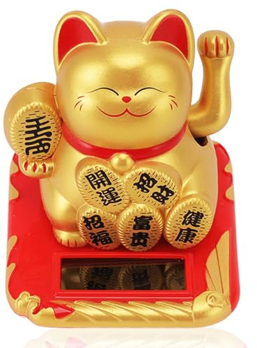 HERCHR Winkekatze Solar, Winkekatze Glückskatze Glücksbringer Keramik Winkende Katze Winkekatze, Winkekatze Glückskatze Glücksbringer Keramik Winkende Katze Winkekatze, 6,3X7,3X7,1cm