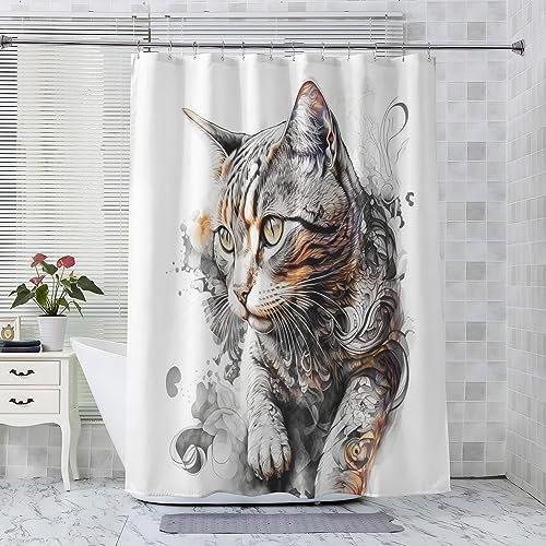 ADEIRO Duschvorhang 180x180 cm, Duschvorhang Katze, 3D Tier Duschvorhang mit 12 Plastik Haken, Badevorhang Waschbar Textil Shower Curtains für Dusche und Badewanne