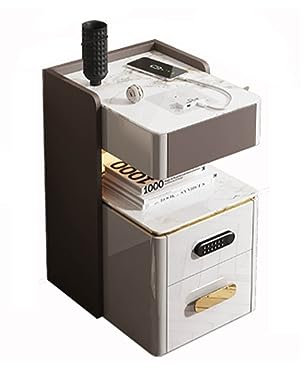 Wireless charging nightstand，smart bedside table，nightstand with drawer，With wireless charging, with fingerprint lock, with sensor light, with Bluetooth speaker, suitable for bedroom and living room (