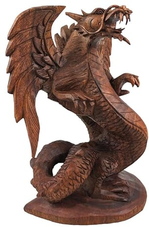 Villa Métisse Statua drago alato in legno intagliato a mano, 30 cm