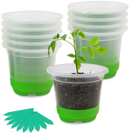 TSKDKIT Anzuchttöpfe Kunststoff dick, 10 Stück Ø10 cm Pflanzentöpfe klein mit Silikonboden für Einfaches Umpflanzen, Rund Blumentöpfe Transparent Pflanztöpfe für Sukkulenten, Samen, Setzlinge
