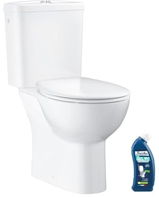 WC à poser sans bride GROHE Bau Ceramic avec abattant frein de chute declipsable + nettoyant Briochin