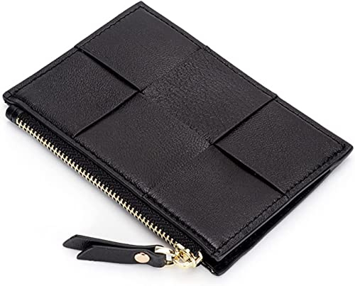 YIHANSS Kartenetuis Geldbörse Damen Schaffell Geflochten Kurz Neue Kleine Brieftasche Multi-Kartenposition Dokumententasche Leder Kleiner Kartenhalter (Farbe: Schwarz)