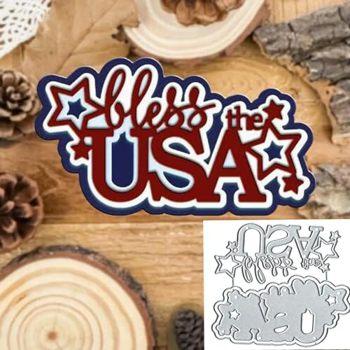 July Bless The USA Metal Die Cuts,Star Letter Words Cutting Dies Cut Stencils DIY Scrapbooking Decorative Embossing Paper Scrapbooking Card Making