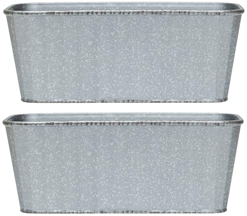 Garden Gear Steel Effect Metal Trough Durable Flower Pot Lightweight Planter UV & Frost Resistant 38cm x 17cm x 15cm 4 Pre-Drilled Drainage Holes (2)