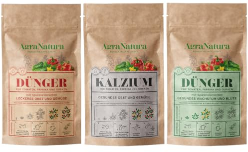 AgraNatura - Set 3x Concime Piante Organico per Orto - Fertilizzante con Calcio - Universale Granulare - Attivatore Compostaggio