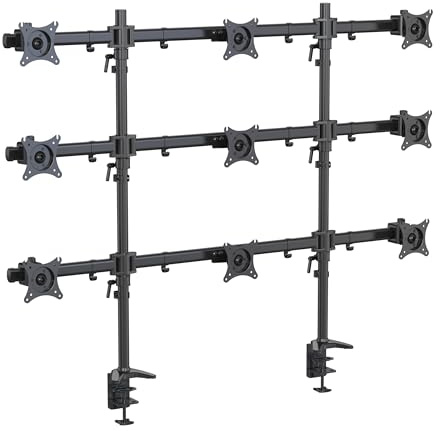 HFTEK - Bildschirmhalterung für 9 Monitore bis 27 Zoll Fernseher Halterung 6.5kg pro Arm Monitor Mount Höhenverstellbar Neigbar Schwenkbar Drehbar VESA 75 100 - MS929C-N -Individuell umrüstbar
