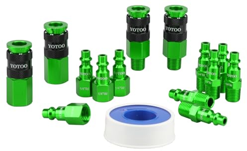 YOTOO Universal Air Coupler and Industrial Plug Kit, 15 Pcs Durable Aluminum Quick Connect Air Hose Fittings, Lightweight for Air Tools, Air Compressor Accessroies and air compressor attachments,Green