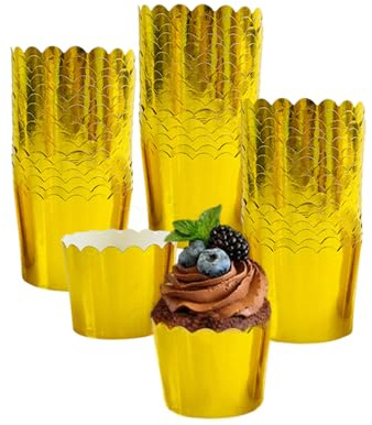 50 pirottini dorati per cupcake, 99,2 g, usa e getta, per cupcake, muffin, per feste, matrimoni, compleanni, San Valentino