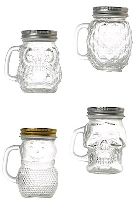 PAMINGONO 4pcs Glass Dessert Cups Lids Mini Ice Pudding Cups Skull Snowman Pineapple Owl Handles for Party Home Bar