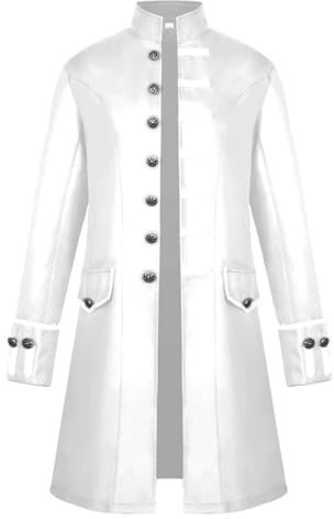 Halloween Herren Mantel Slim Fit Mantel Karneval Unterteile Unterteile Einfarbig Party Oberbekleidung Lang Frack Mantel Uniform Kostüm-Outfits Hof Stickerei Mantel Oberteile（A#White，XL）