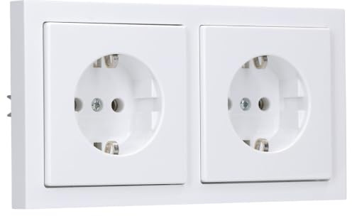 Busch-Jaeger future linear 2-fach SCHUKO Steckdosen Set + Rahmen | 2× 20 EUC-84 SCHUKO Steckdosen + 1× 1722-84K 2-fach Abdeckrahmen Studioweiß