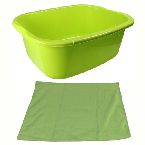 Easy Shopping® 11 Litres Washing Up Plastic Bowl Rectangular Shape and microfibre Cleaning Cloth Multi-Purpose Basin Mixing Sink Tidy Organizers (Lime Green)