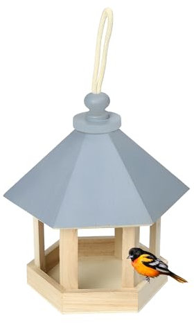 Vogelfutterspender Rindendach,Guador Vogelhaus aus Massivholz Kleine Vogelvilla zum Hängen an Wand oder Baum Outdoor Balkon Garten hängen Vogelhäuschen Ganzjährigen Wildvögel Fütterung 15 x 15 x 20 cm