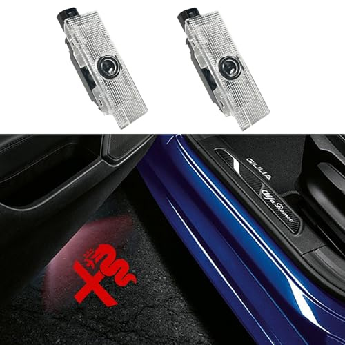 GZZHENGYE 2Pcs LED Car Door Welcome Light Proiettore Lampada Ghost Shadow Logo Lampade Per Alfa Romeo Giulia 952 Stelvio 949 tonale Giulietta Brera 159 Spider (Logo rosso)