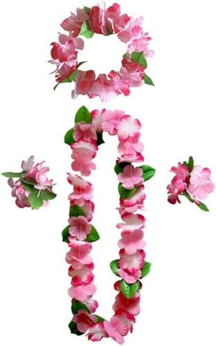 Hawaii Kette Blumen,4 Stück Party Kette Blumenketten,Aloha Necklace Armband | Komplettes Set, Hochwertige Materialien, Festliche Atmosphäre