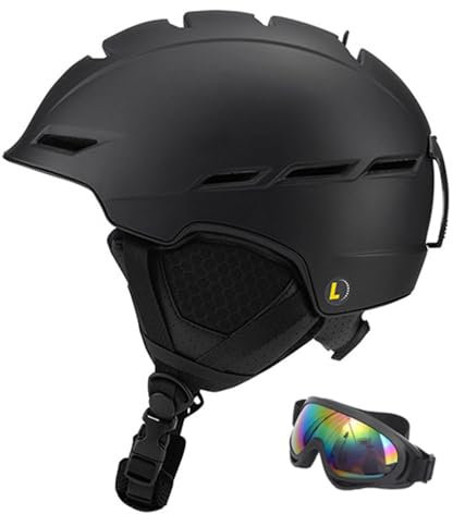 Casque de Ski pour Homme Femme, Casque de Snowboard Ajustable en Toute Sécurité avec Protège-Oreilles Chauds pour Le Ski et Les Sports de Neige(1 Black,XL(59-64CM))