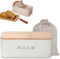 KOOK TIME Boîte à Pain en Métal avec Couvercle en Bambou – Huche à Pain Ventilée – Design Moderne – Inclut Sac à Pain en Coton – 34x19x12.5 cm. - Blanc