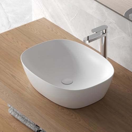 Lavabo Da Appoggio Ovale 50x38 Cm Dal Design Moderno In Ceramica Bianca Opaca Linea Tokyo