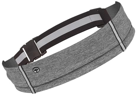 mioosho Reflektierender Laufgürtel, Taillengewicht, Fitness-Gürtel, wasserabweisend, Hüfttasche, für Damen und Herren, grau, 75x9cm, Siehe Abbildung