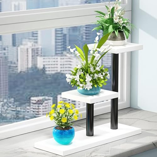 Soporte Macetas Interior, Soporte Plantas Exterior, Estanterias Plantas, Mueble Plantas, Estantería de Terraza Plantas Extraíble para Plantas Madera, Estantería Exhibición Balcón, Encimera Grande(Blac