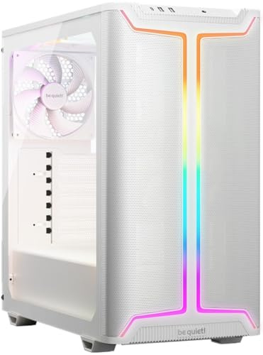 be quiet! Pure Base 501 DX White PC-Gehäuse, 3 vorinstallierte Pure Wings 3 140mm PWM-Lüfter, hoher statischer Druck, dynamisches Front-Design mit eleganter ARGB-Beleuchtung innen und außen